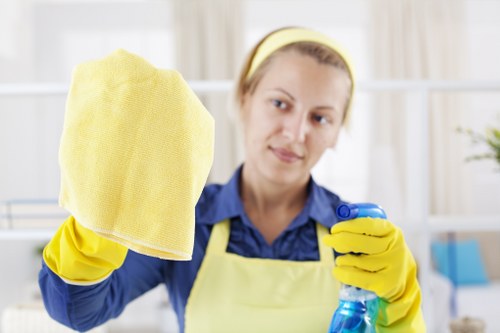 Trained cleaner carrying out a careful carpet cleaning service