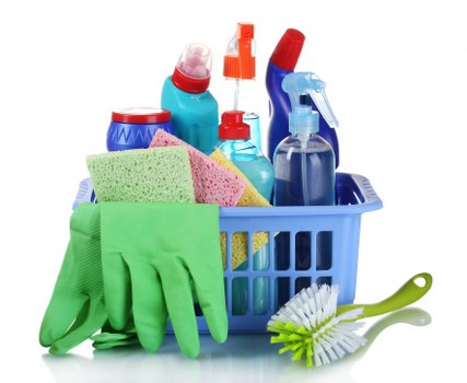 Cleaning technician using equipment with safety awareness